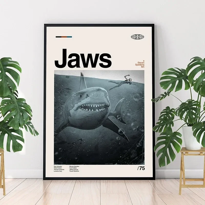 Home Cinema Interiors - Minimalistische Kunst Jaws Filmplakat Steven Spielberg
