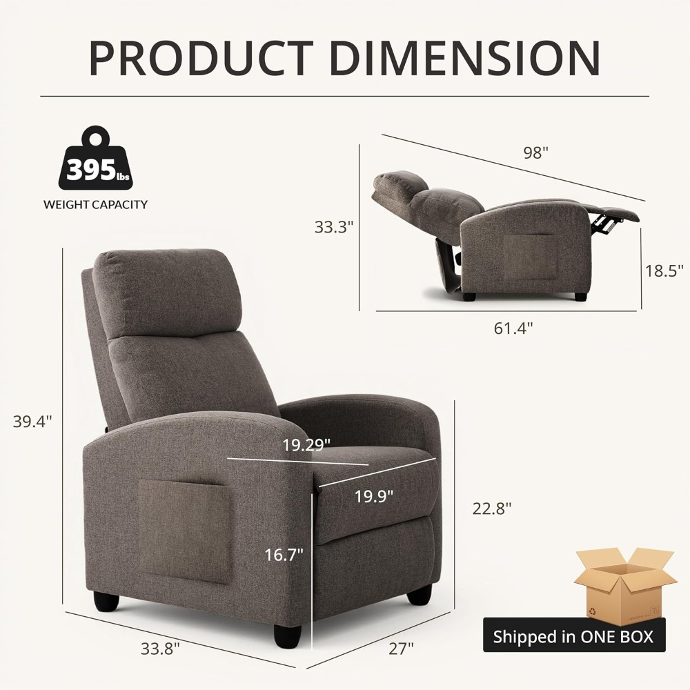 Home Cinema Furniture - Moderner Manueller Push-Back-Sessel, Verstellbares Einzel-Heimkino-Sofa, Wohnzimmer,