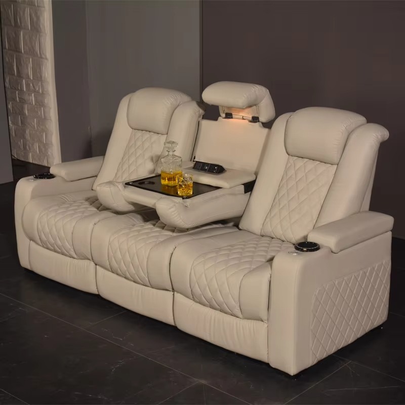 Home Cinema Interiors - Weißes 3-Sitzer Elektrisches Kino-Sofa Heimkino-Möbel Kino-Innenausstattung