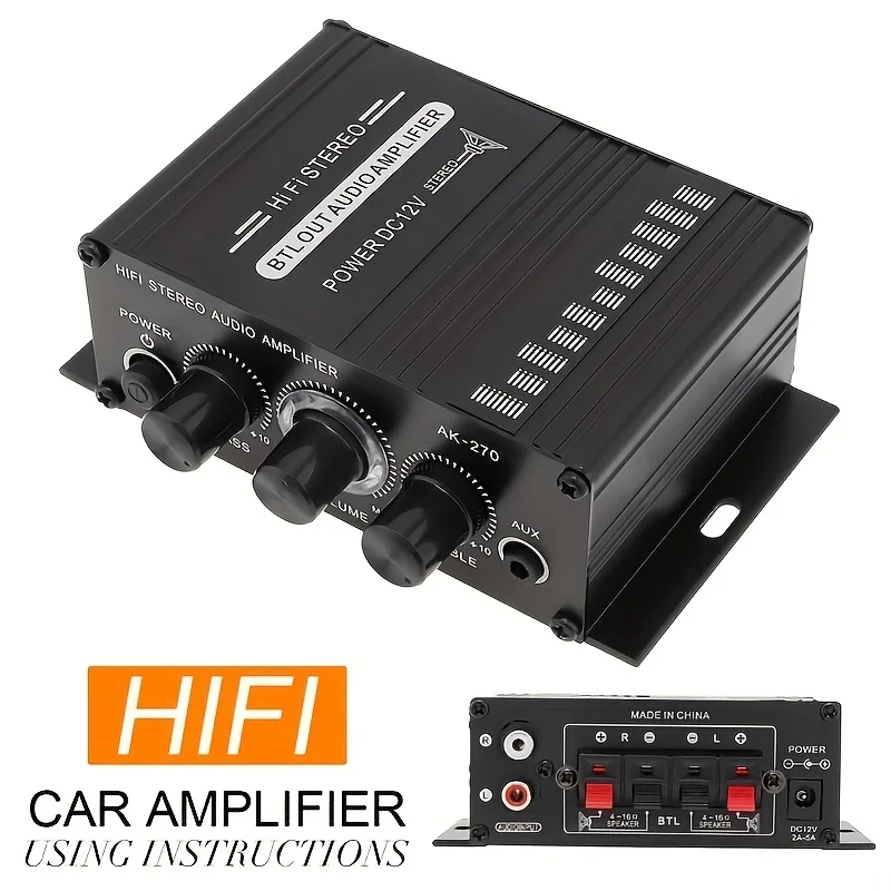 Audio Home Cinema - AK-270 400W Mini-Leistungsverstärker 12V/24V 2.0-Kanal Stereo-Audioverstärker